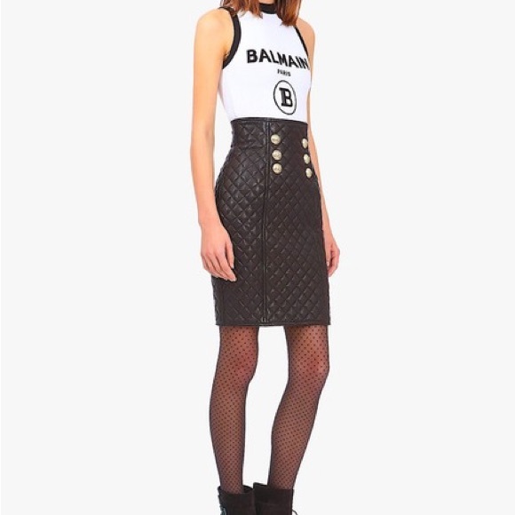 Balmain Black with Tag High-waisted Quilted Leather Skirt - Picture 11 of 16